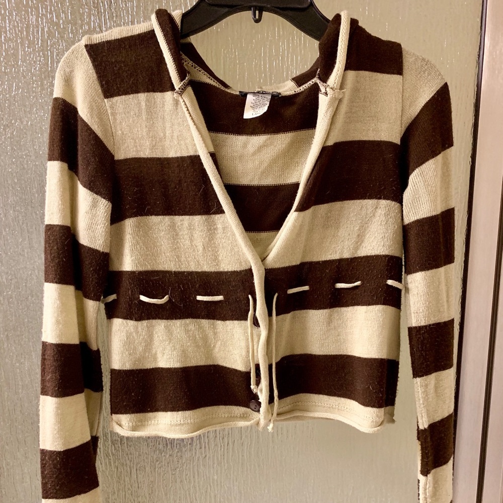 Wet Seal brown Tan Beige crop sweater L Stripes